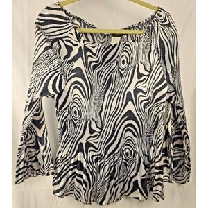 Vintage Plisse Pleated Off Shoulder Top Womens Large Zebra Maximalist Artsy Bell